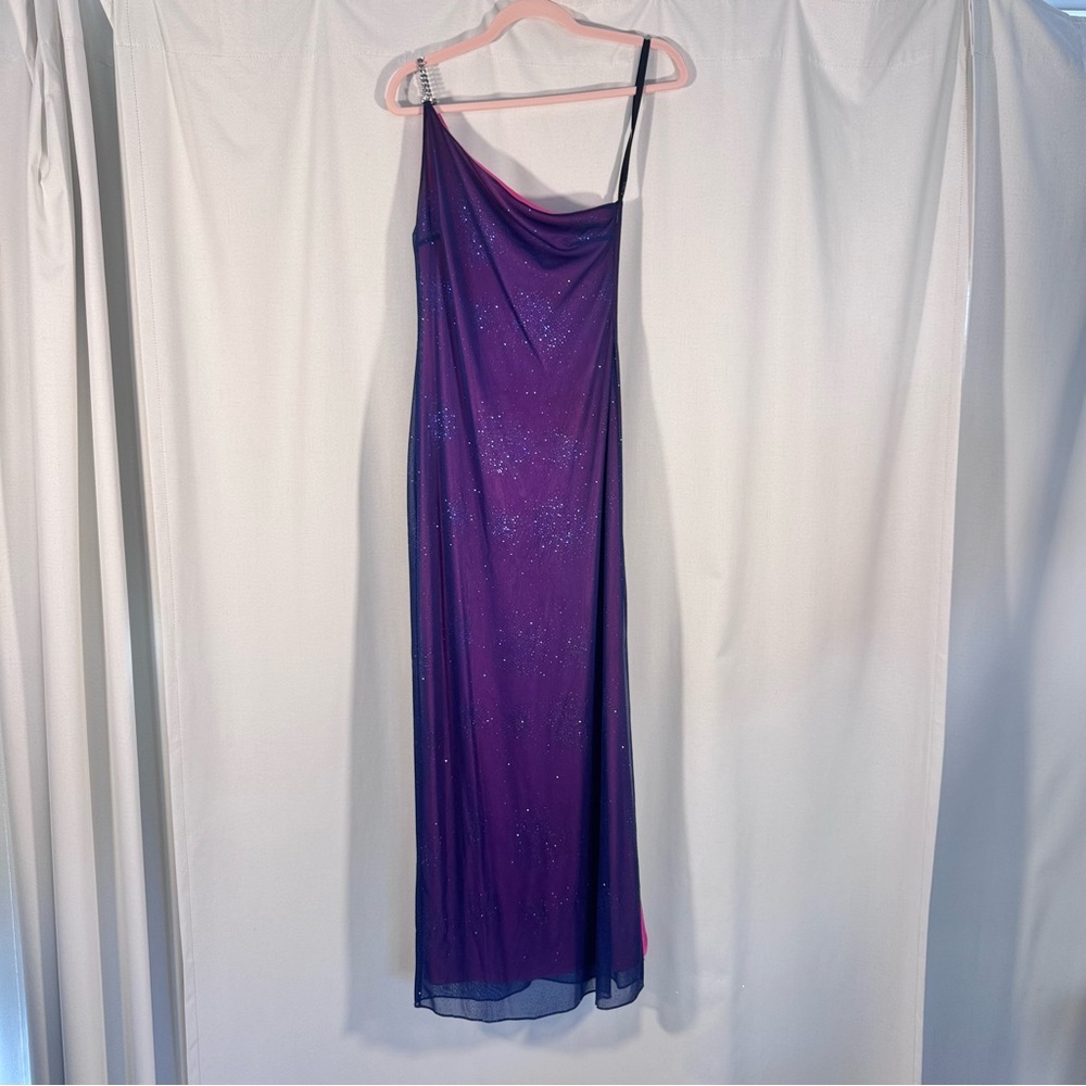 Vintage Niki by Niki Livas Purple Glittery One Shoulder Dress